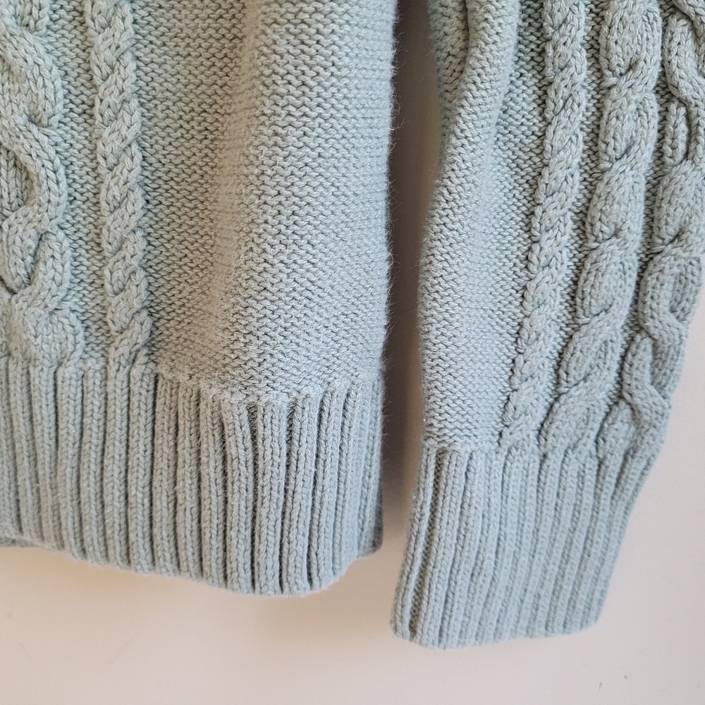 LLBean Fisherman Cable Knit Sweater Crew Neck Green Womens Small - Picture 4 of 6